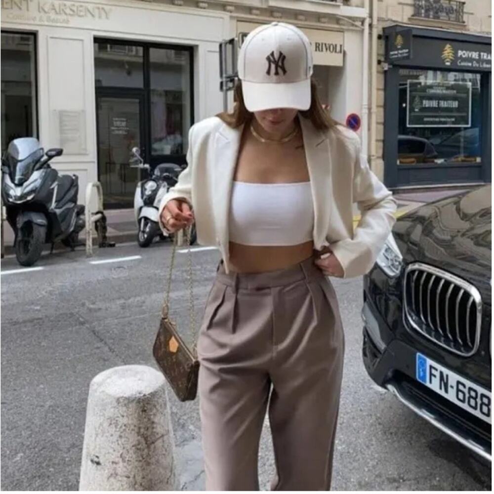 Avec Les Filles White Cropped Single Button‎ Blazer Women's Size S